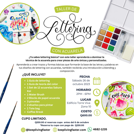 Taller presencial de Lettering básico con acuarelas - 26 de  octubre 2024 KEEPLIVINGFASTER