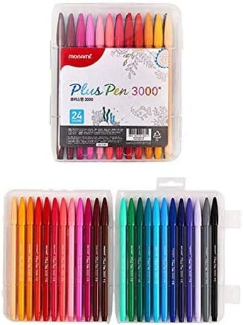 MONAMI Plus Pen 3000 bolígrafos de punta de fieltro, punta fina (0.016 in), para colorear, dibujar/diario, colores surtidos, paquete de 24