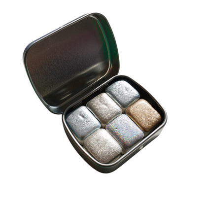 TheoryTheShop - Set SILVER de acuarelas artesanales súper brillantes HALF PAN