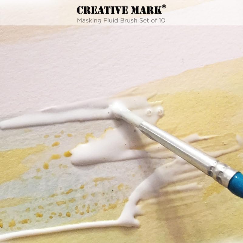 Creative Mark Pinceles de pintura líquida para enmascarar (juego de 10) – Pinceles de acuarela contienen pelo sintético con asas cortas de madera