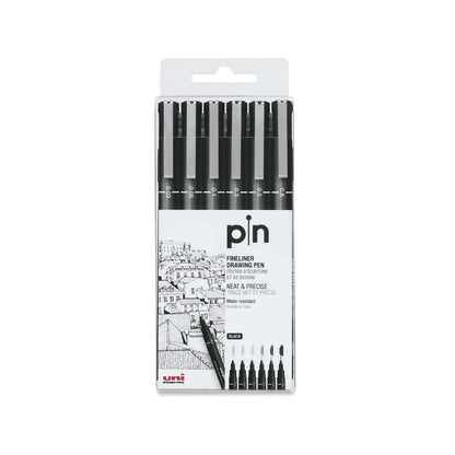 Uni Pin Fineliners, negro, juego de 6