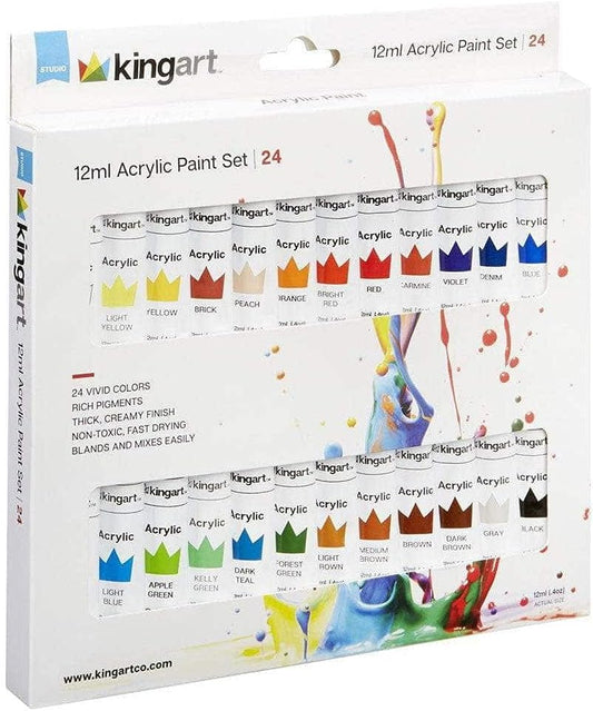 KINGART Pintura acrílica de estudio, 0.4 fl oz (0.4 oz), juego de 24 colores.