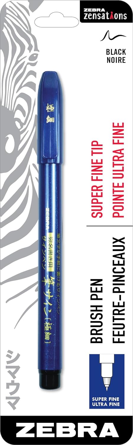 Zebra Pen Zensations - Bolígrafo de pincel, punta de cepillo, tinta negra resistente al agua, paquete de 1, punta súper fina KEEPLIVINGFASTER