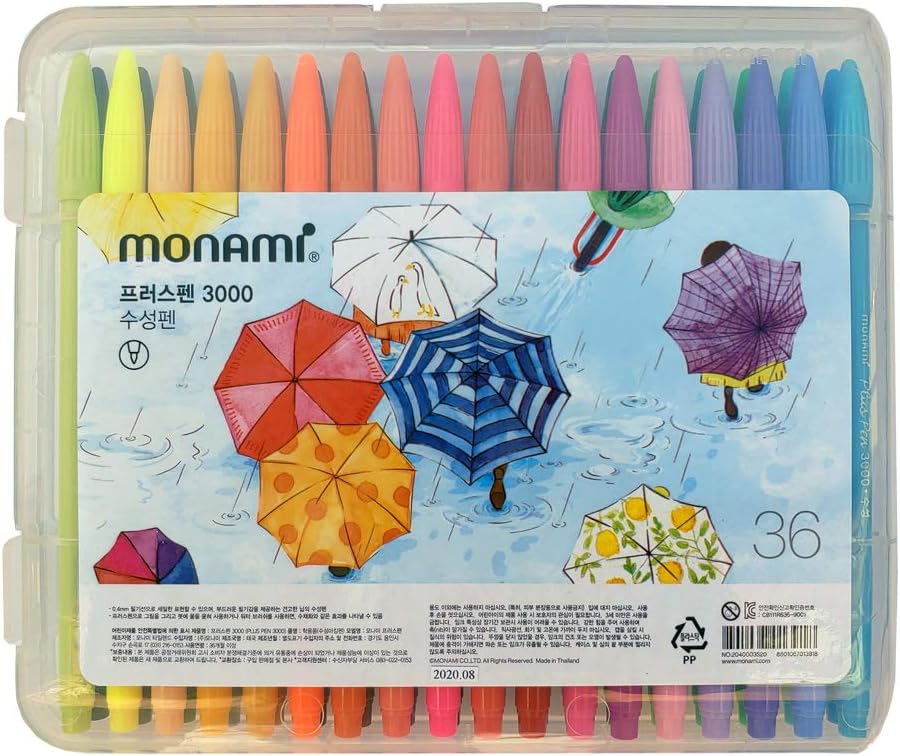 MONAMI Plus Pen 3000 bolígrafos de punta de fieltro, punta fina (0.016 in), para colorear, dibujar/diario, colores surtidos, paquete de 36 KEEPLIVINGFASTER