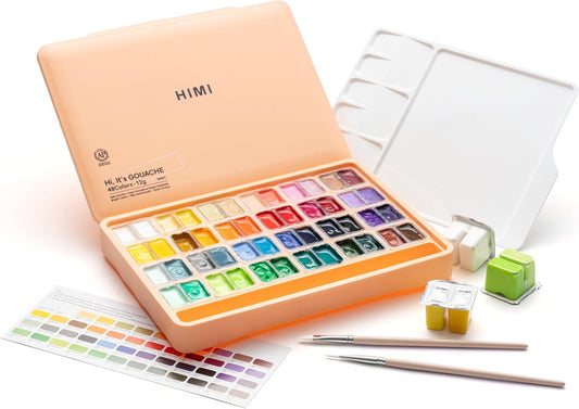 HIMI Juego de pintura Twin Cup Jelly Gouache, 48 colores de 0.42 oz, diseño de taza de gelatina, pintura no tóxica para lienzo y papel, suministros de arte para profesionales (Peach Fuzz)