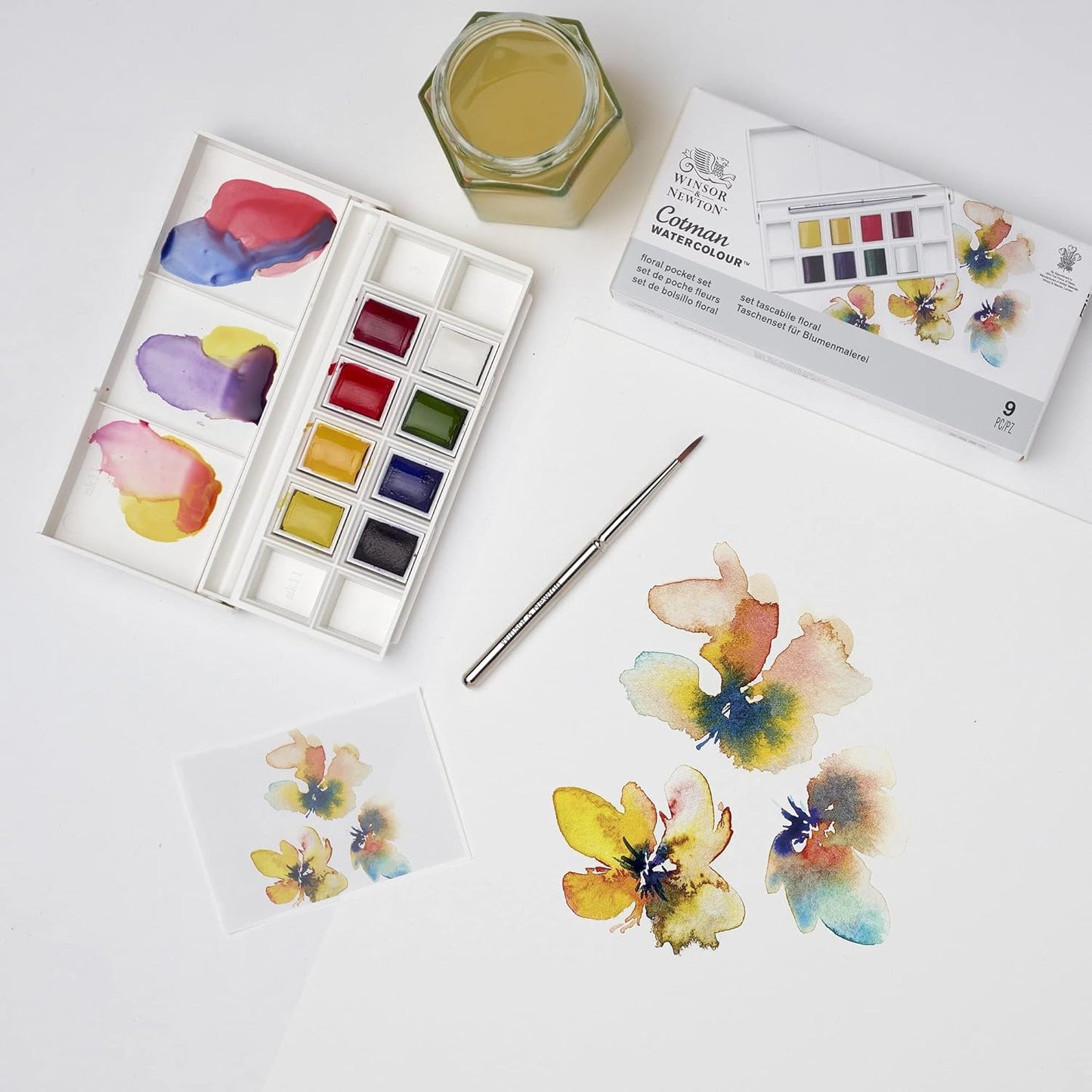 Winsor & Newton - Cotman - Juego de acuarelas, 8 medias pastillas florales