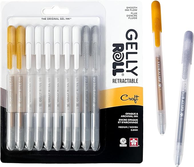 SAKURA Gelly Roll - Bolígrafos de gel retráctiles de colores, juego de colores opacos, bolígrafo de tinta de punta media para diario, arte o dibujo, bolígrafos de gel de colores con tinta blanca,