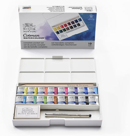 Winsor & Newton - Cotman - Deluxe Sketchers Pocket Box - 18 medias pastillas de acuarela