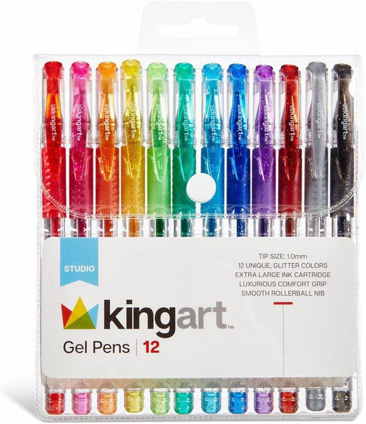 KINGART 400-12 bolígrafos de gel de punta redonda con purpurina