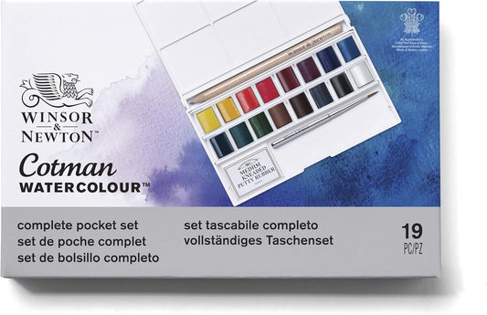 Winsor & Newton - Cotman - Deluxe Sketchers Pocket Box - 18 medias pastillas de acuarela Windsor & Newton