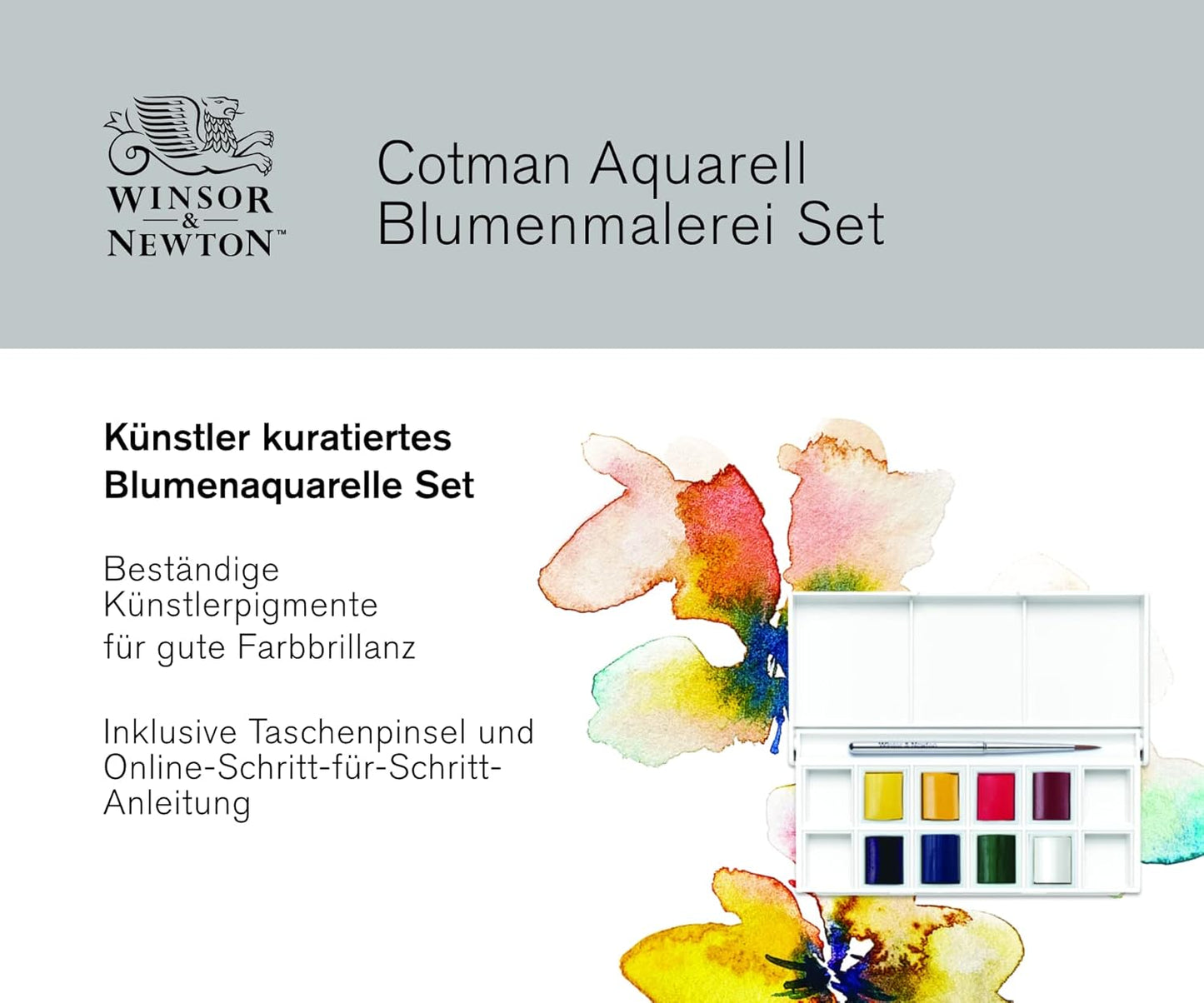 Winsor & Newton - Cotman - Juego de acuarelas, 8 medias pastillas florales