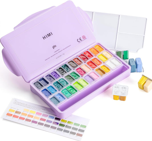 HIMI Juego de pintura Twin Cup Jelly Gouache, 36 colores de 0.42 oz, diseño de taza de gelatina, pintura no tóxica para lienzo y papel, suministros de arte para profesionales (caja morada) KEEPLIVINGFASTER