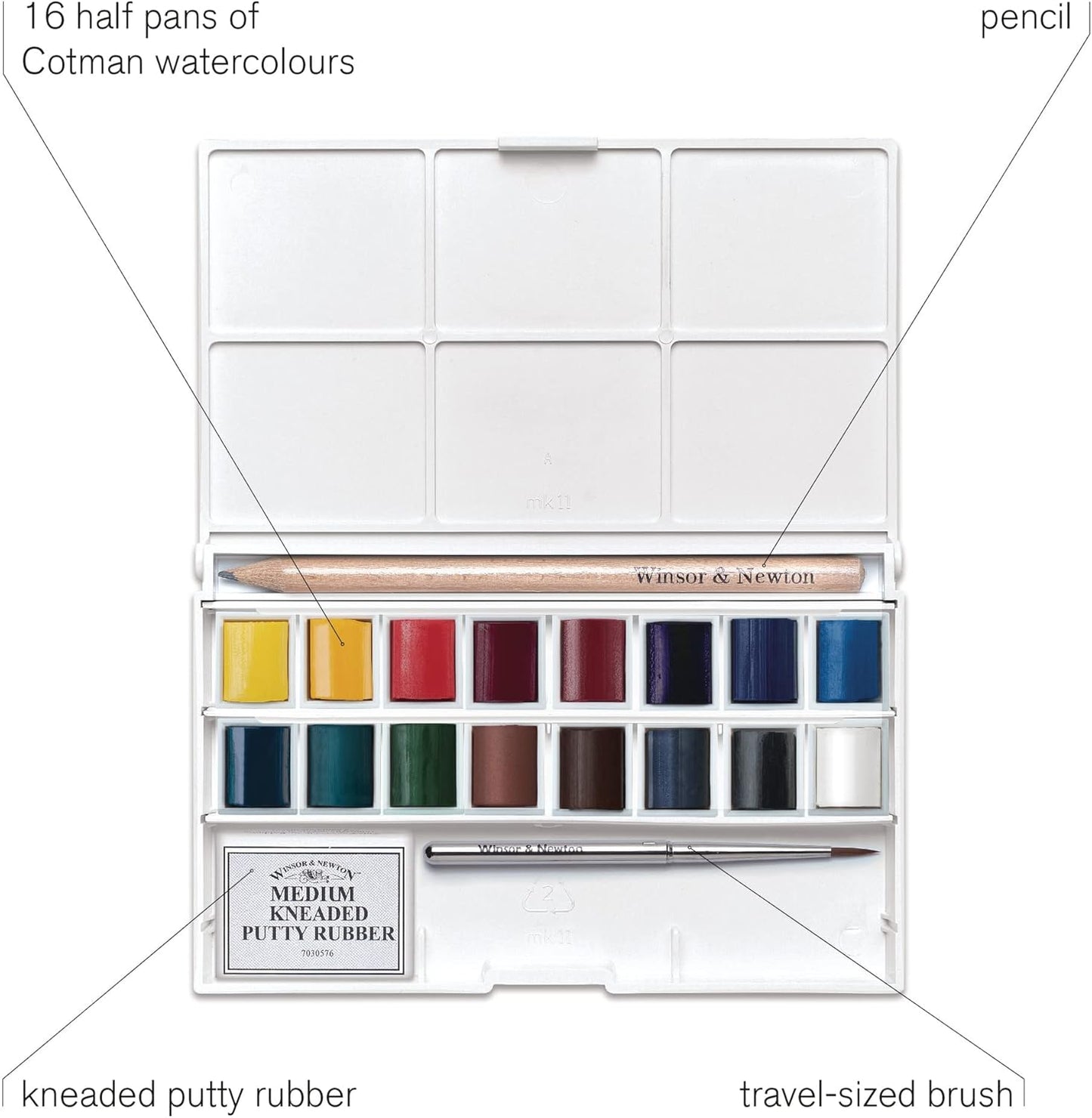 Winsor & Newton - Cotman - Deluxe Sketchers Pocket Box - 18 medias pastillas de acuarela