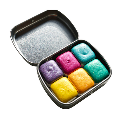 TheoryTheShop - Set RAINBOW METALLICS de acuarelas artesanales súper brillantes HALF PAN