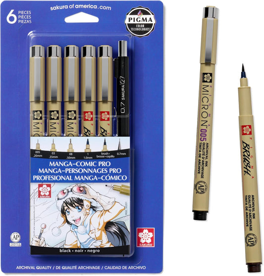 Kit de dibujo Pigma profesional Sakura para cómics y manga, 6 piezas