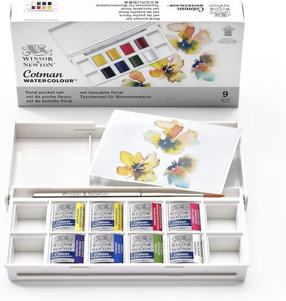 Winsor & Newton - Cotman - Juego de acuarelas, 8 medias pastillas florales