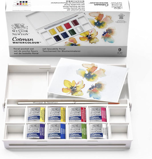 Winsor & Newton - Cotman - Juego de acuarelas, 8 medias pastillas florales Winsor & Newton