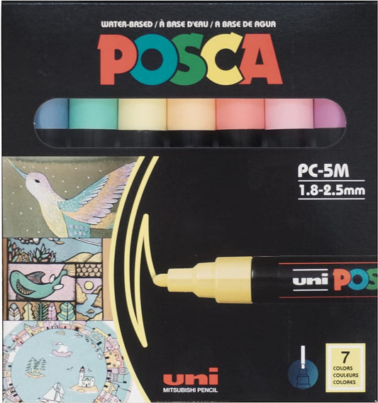 Uni Posca - Rotulador de punta media, 7 colores pastel KEEPLIVINGFASTER