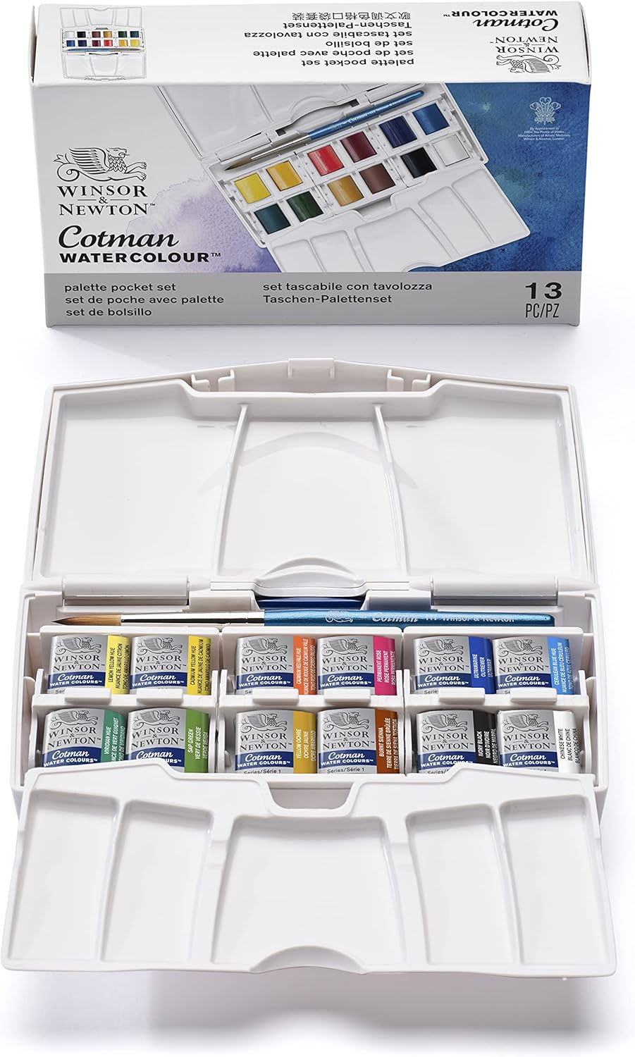 Winsor & Newton 390373 - Cotman Pocket Plus - Juego de 12 medias pastillas de acuarela