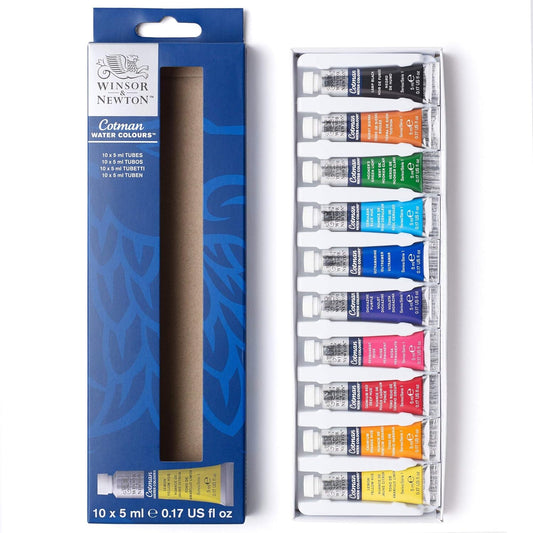 Winsor & Newton Cotman - Juego de pintura de acuarela, 10 colores, tubos de 0.17 onzas líquidas Winsor & Newton