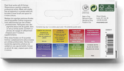 Winsor & Newton - Cotman - Juego de acuarelas, 8 medias pastillas florales