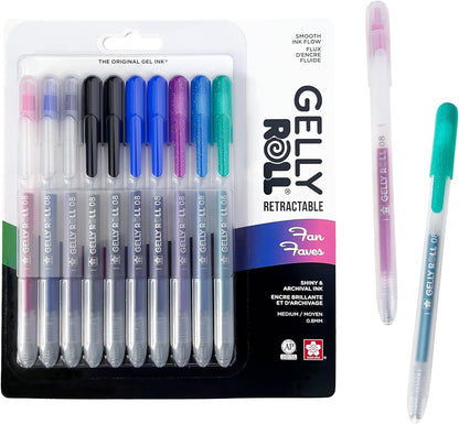 SAKURA Gelly Roll - Bolígrafos de gel retráctiles de colores, juego de colores brillantes, bolígrafo de tinta de punta media para diario, arte o dibujo, bolígrafos de gel de colores con purpurina.