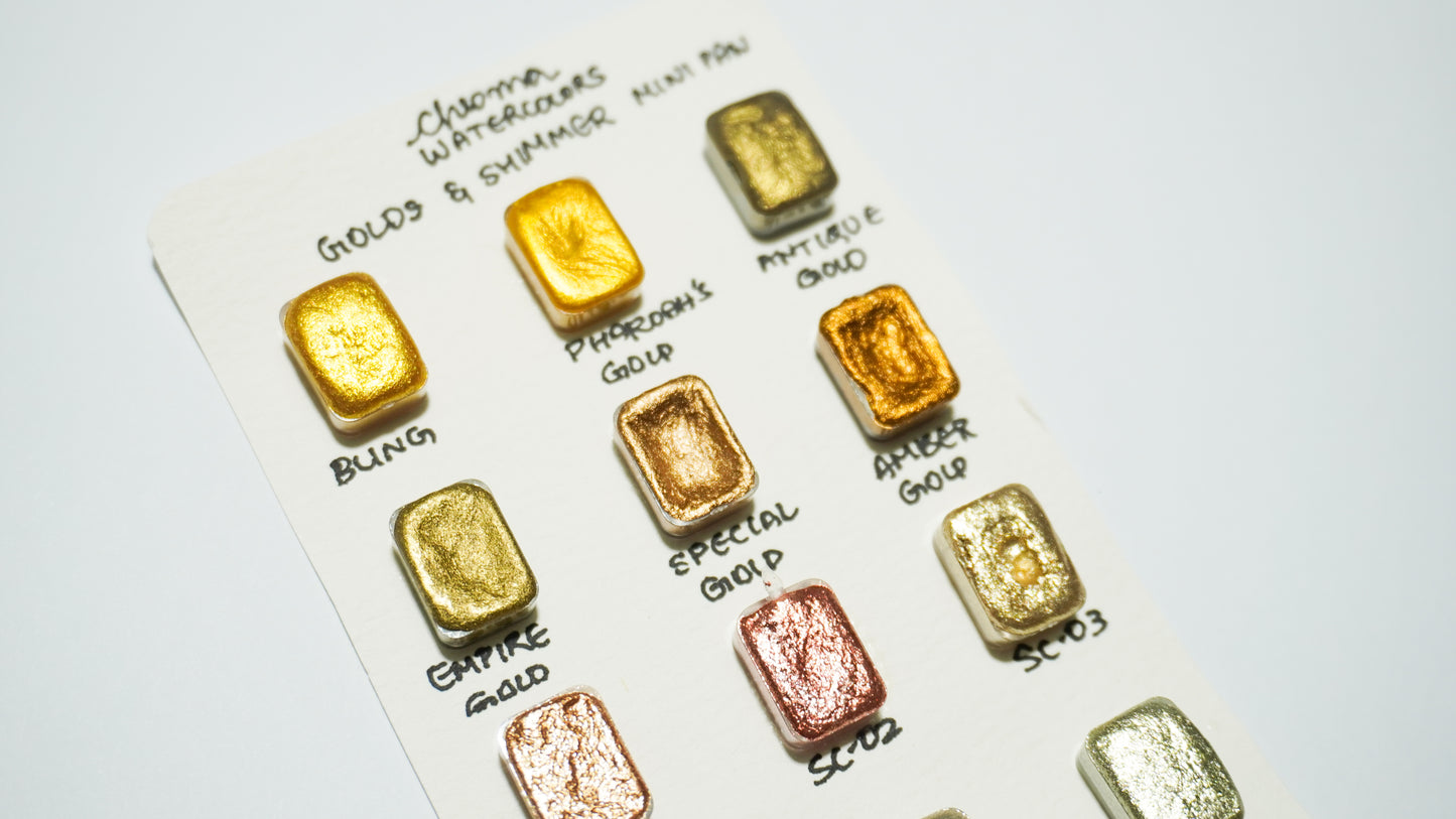 Acuarelas Artesanales:  Gold and Shimmers Set Mini Pans- Chroma Watercolors KEEPLIVINGFASTER