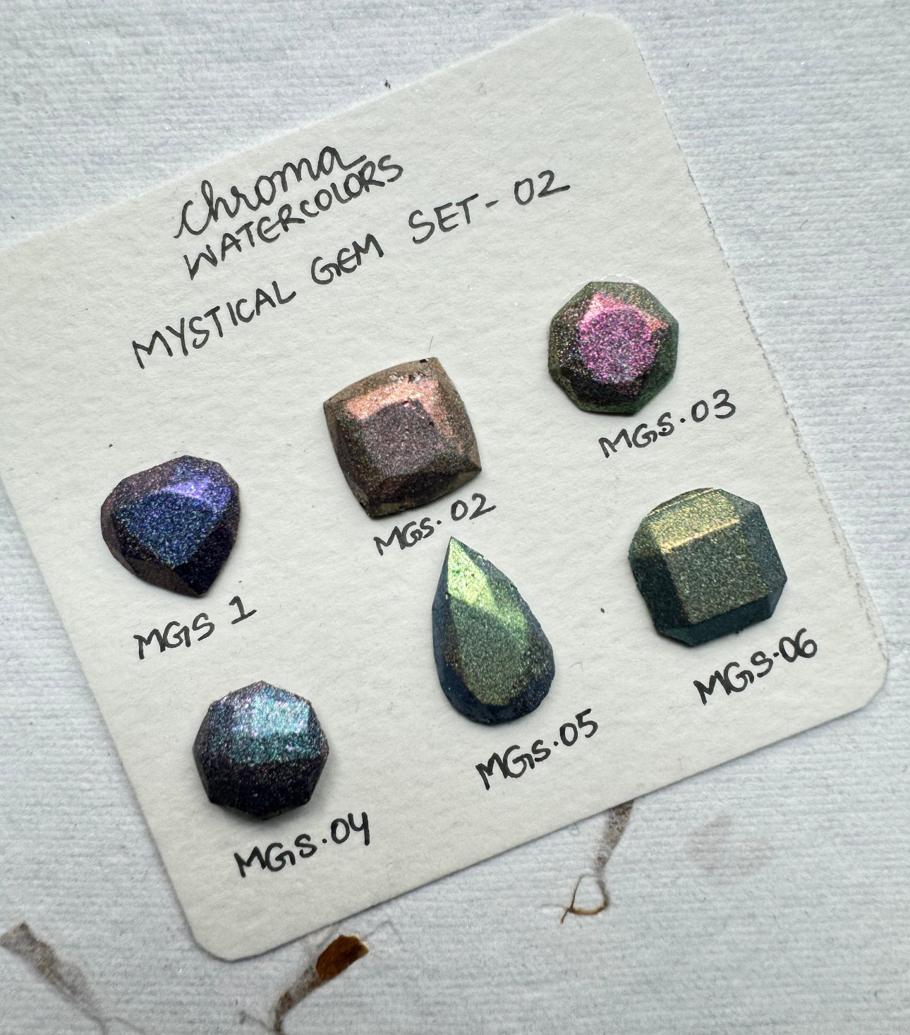 Cartilla de acuarelas artesanales, Set: "Mystical Gems 2" Chroma Watercolors