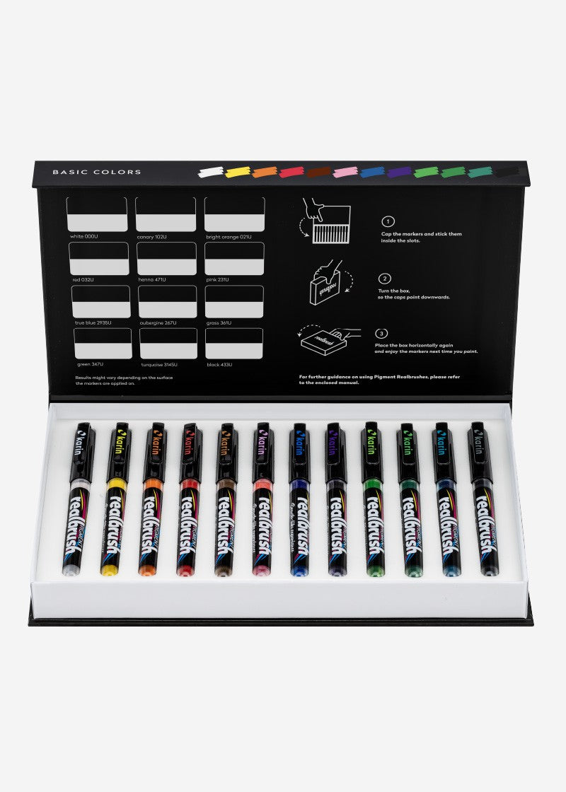 KARIN MARKERS - PIGMENT REAL BRUSH Basic Colors Collection KEEPLIVINGFASTER