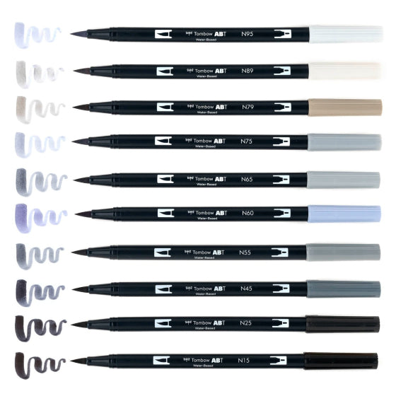 Tombow Dual Brush Pen Art Markers, Grayscale, 10-Pack