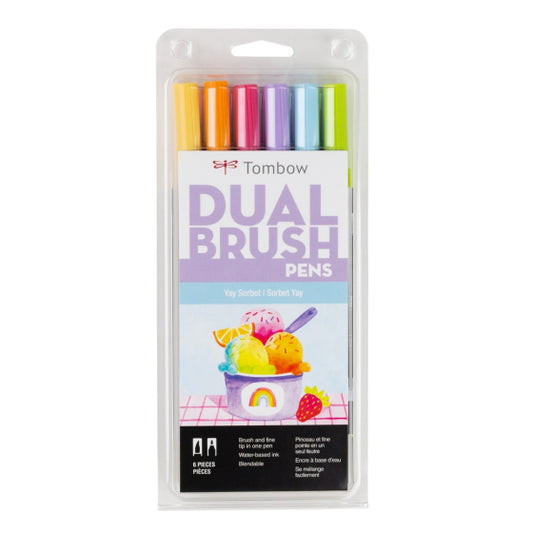 Tombow Dual Brush Pen Art Markers, Yay Sorbet, 6-Pack